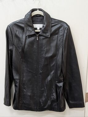 Liz Claiborne Black Leather Zip-Up Jacket. No Flaws.